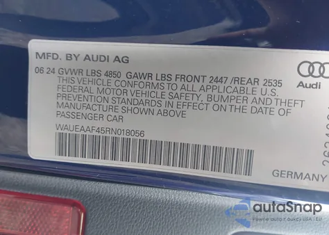 2024 Audi A4 Premium Plus 45 Tfsi S Line Quattro S Tronic z USA, uszkodzony, nr VIN WAUEAAF45RN018056